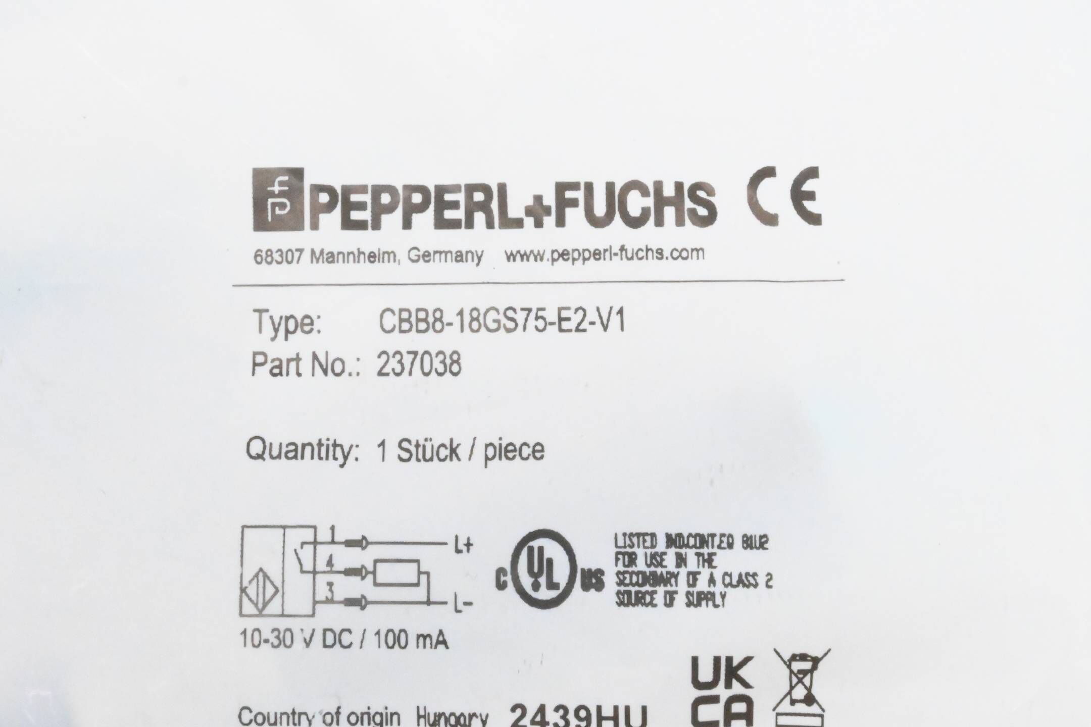 Pepperl + Fuchs CBB8-18GS75-E2-V1 Kapazitiver Näherungsschalter ( 237038 )