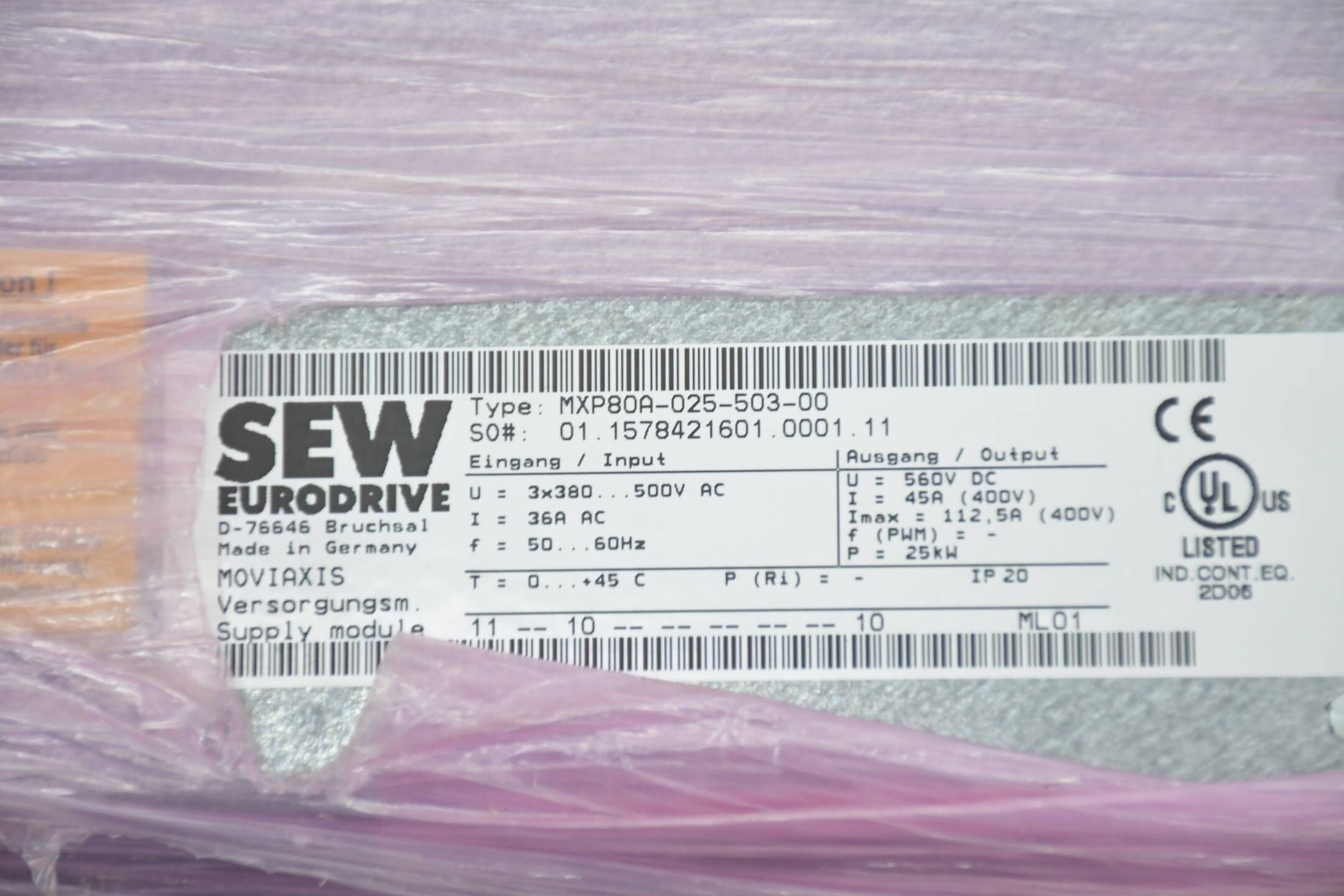 SEW Eurodrive Moviaxis Versorgungsmodul MXP80A-025-503-00
