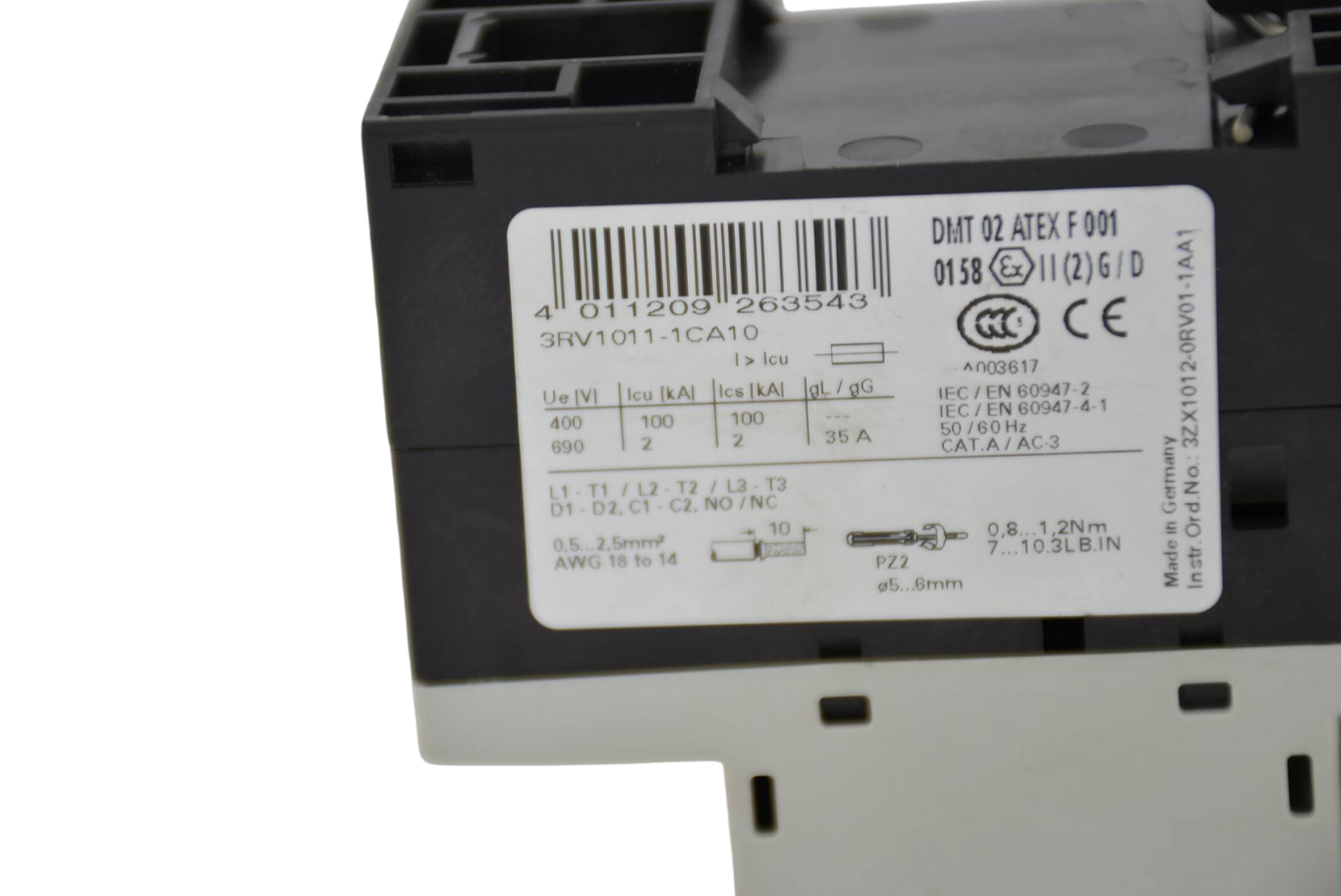 Siemens sirius Leistungsschalter 3RV1011-1CA10 ( 3RV1 011-1CA10 ) + 3RV1901-1E