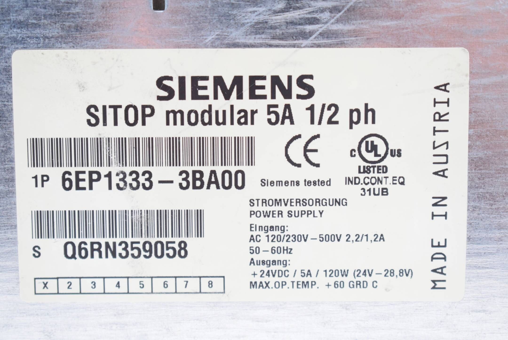 Siemens sitop modular 5A 1/2ph 120/230V 50/60Hz 6EP133-3BA00 ( 6EP1 33-3BA00 )