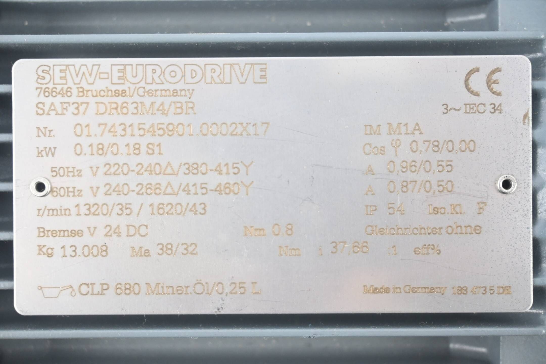 SEW-Eurodrive Getriebemotor SAF37 DR63M4/BR ( SAF37DR63M4/BR )