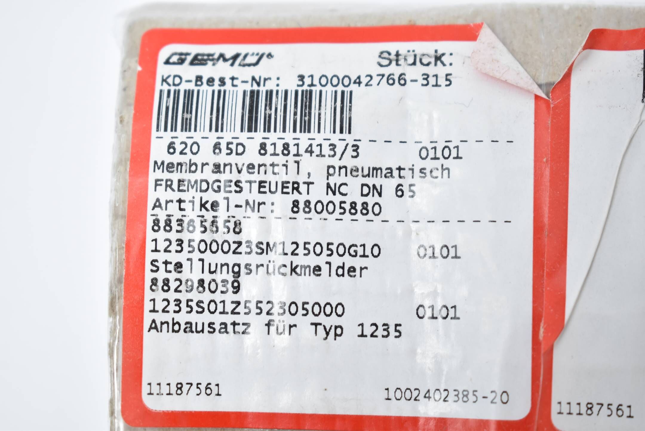 Gemü pneumatisches Membranventil 620 65D 8181413/3 ( 62065D8181413/3 )