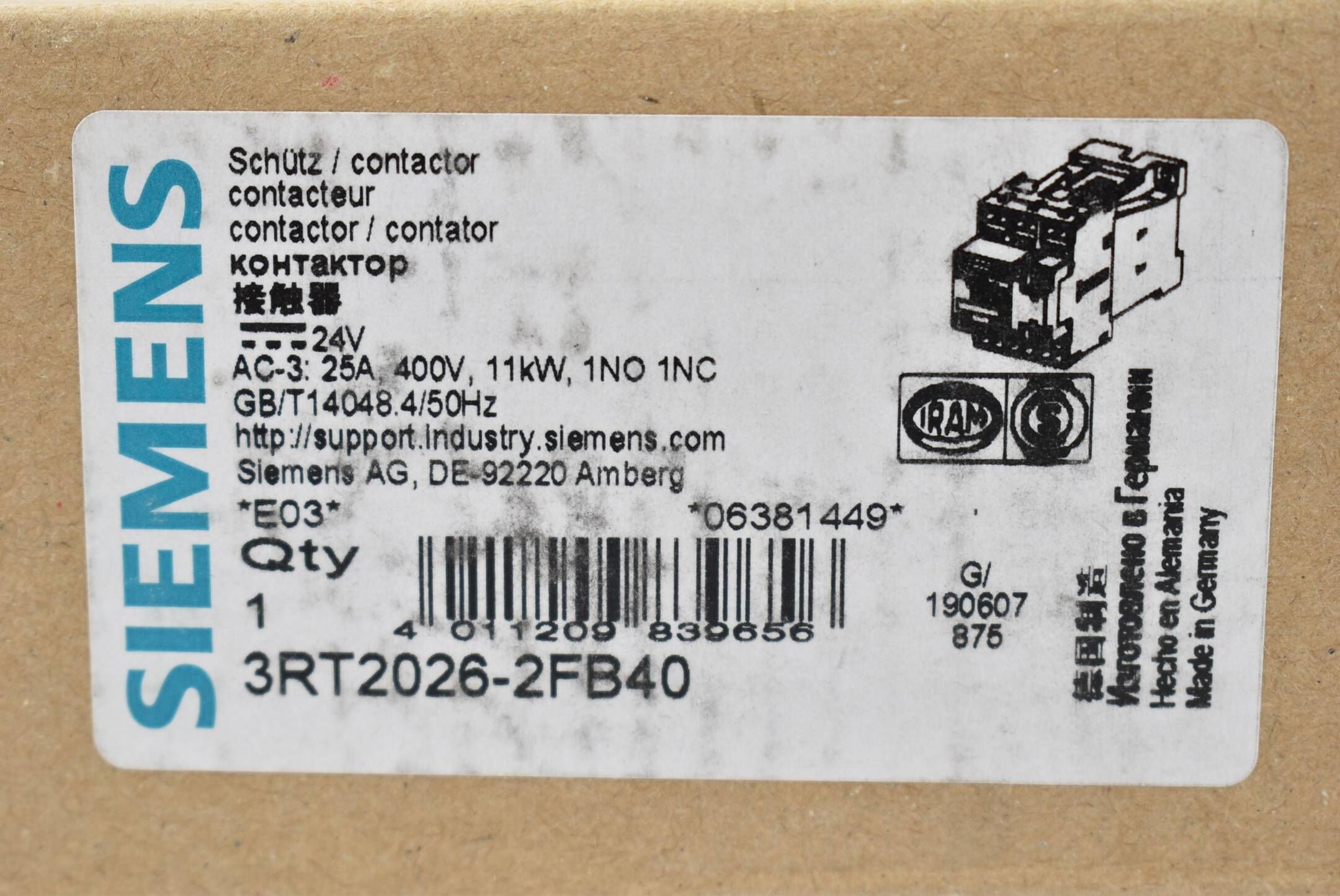 Siemens sirius Leistungsschütz 3RT2 026-2FB40 ( 3RT2026-2FB40 ) E3