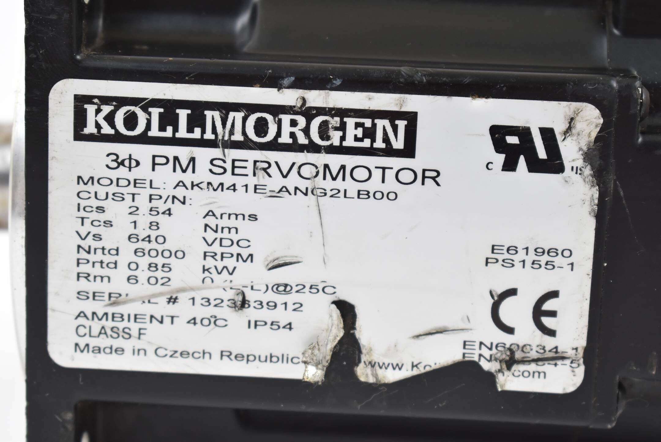 Kollmorgen Servomotor 0,85kW 1,8Nm 2,54A 6000rpm AKM41E-ANG2LB00