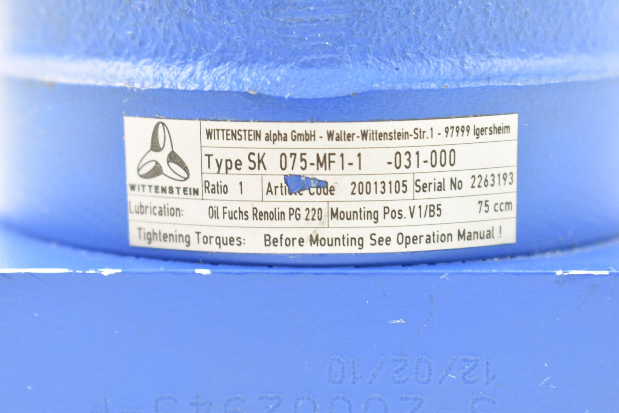 Wittenstein alpha Winkelgetriebe 72ccm SK075-MF1-1-031-000 ( 20013105 )