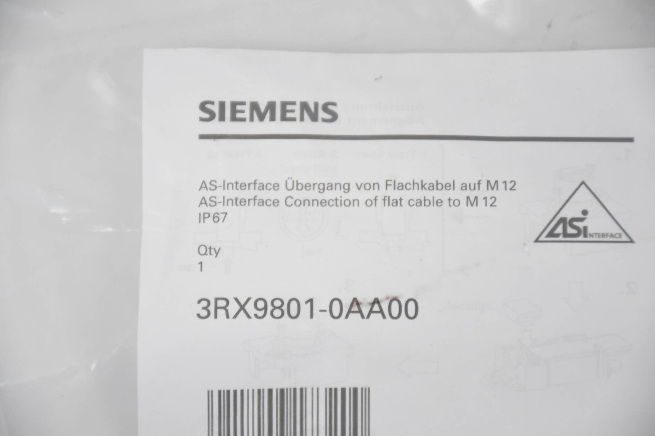 Siemens AS-Interface Übergang auf M12 3RX9801-0AA00 ( 3RX9 801-0AA00 )