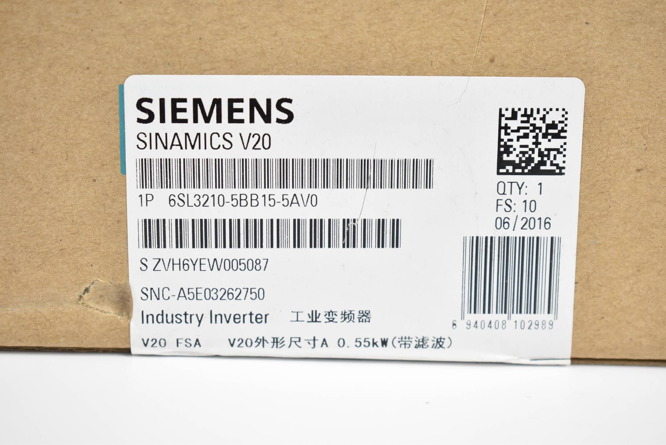 Siemens sinamics V20 Umrichter 0,55kW 6SL3210-5BB15-5BV0 ( 6SL3 210-5BB15-5BV0 )