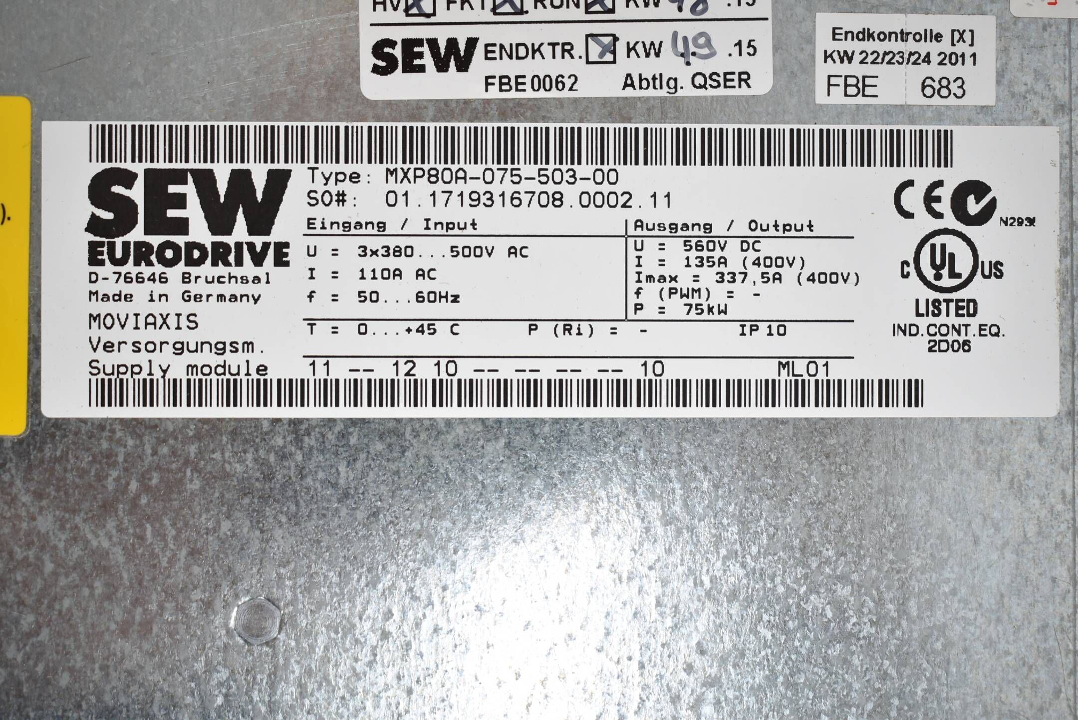 SEW Eurodrive MXP80A Servo Mehrachsverstärker Moviaxis MXP80A-075-503-00 