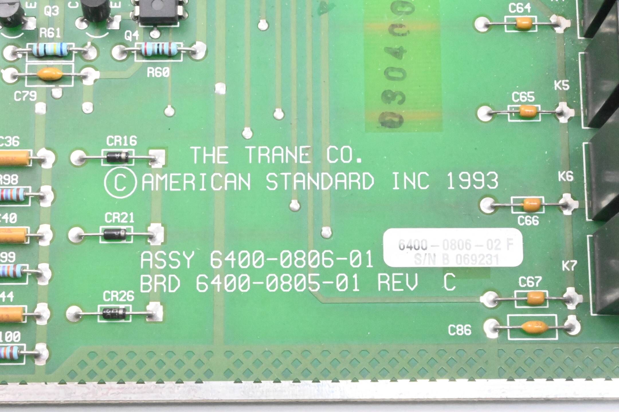 The Trane Co. Board ASSY 6400-0806-01 BRD 6400-0805-01 Rev. C