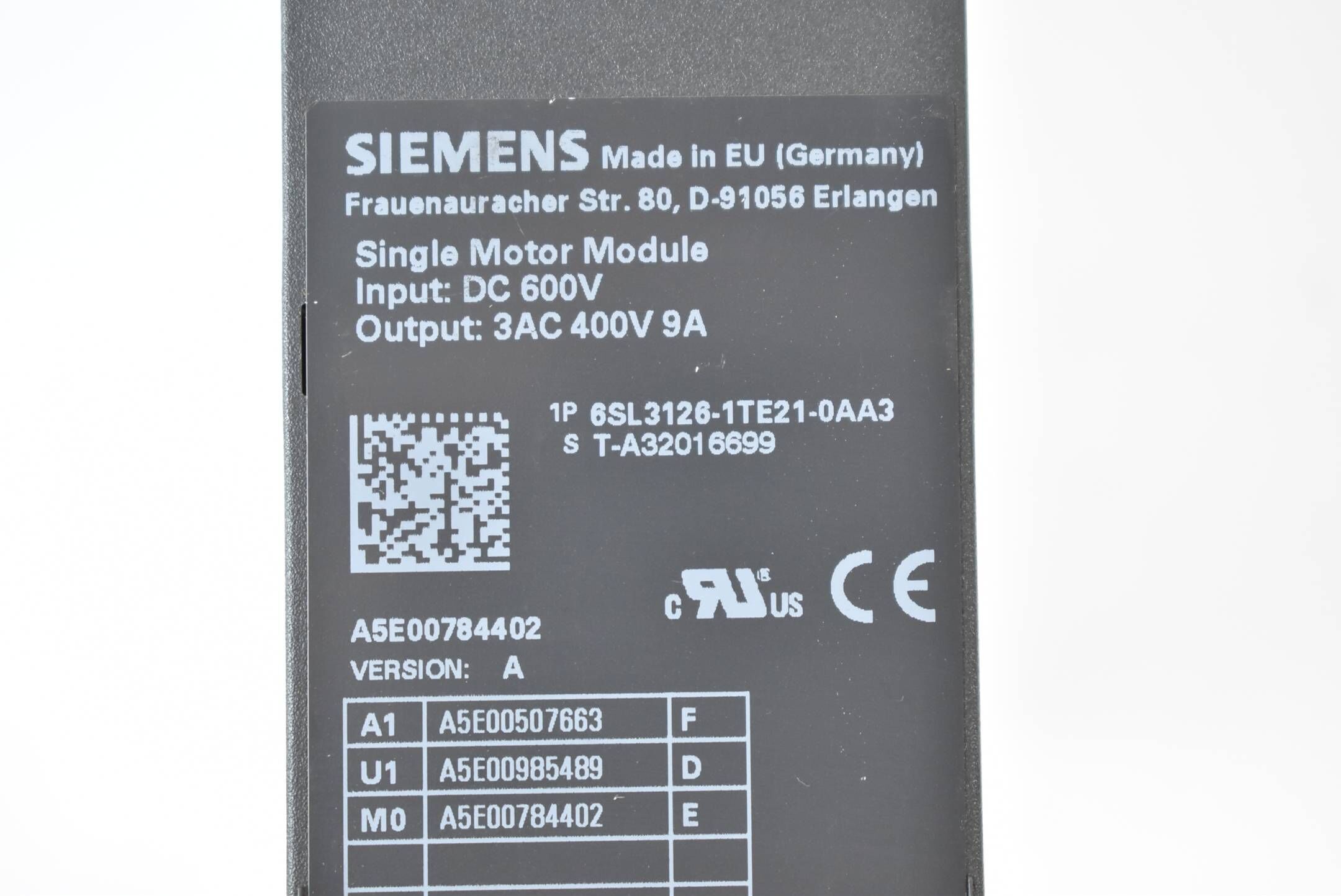 Siemens Sinamics S120 6SL3126-1TE21-0AA3 ( 6SL3 126-1TE21-0AA3 ) Ver.A