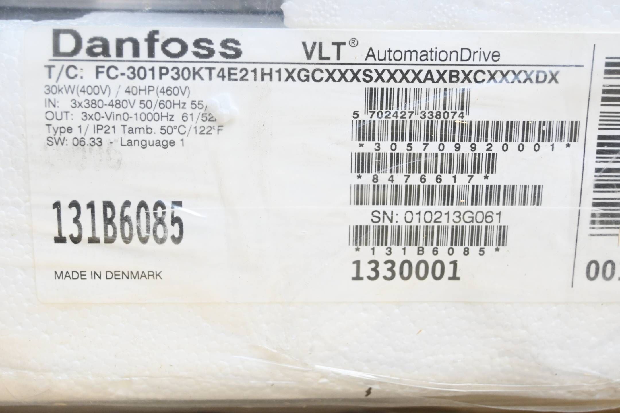 Danfoss Frequenzumrichter FC-301P30KT4E21H1XGCXXXSXXXXAXBXCXXXXDX ( 131B6085 )