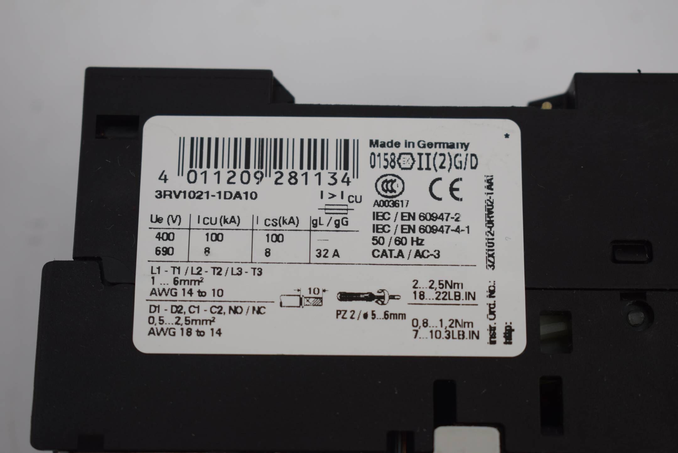 Siemens Leistungsschalter für den Motorschutz CLASS 10 A ( 3RV1021-1DA10 ) E5