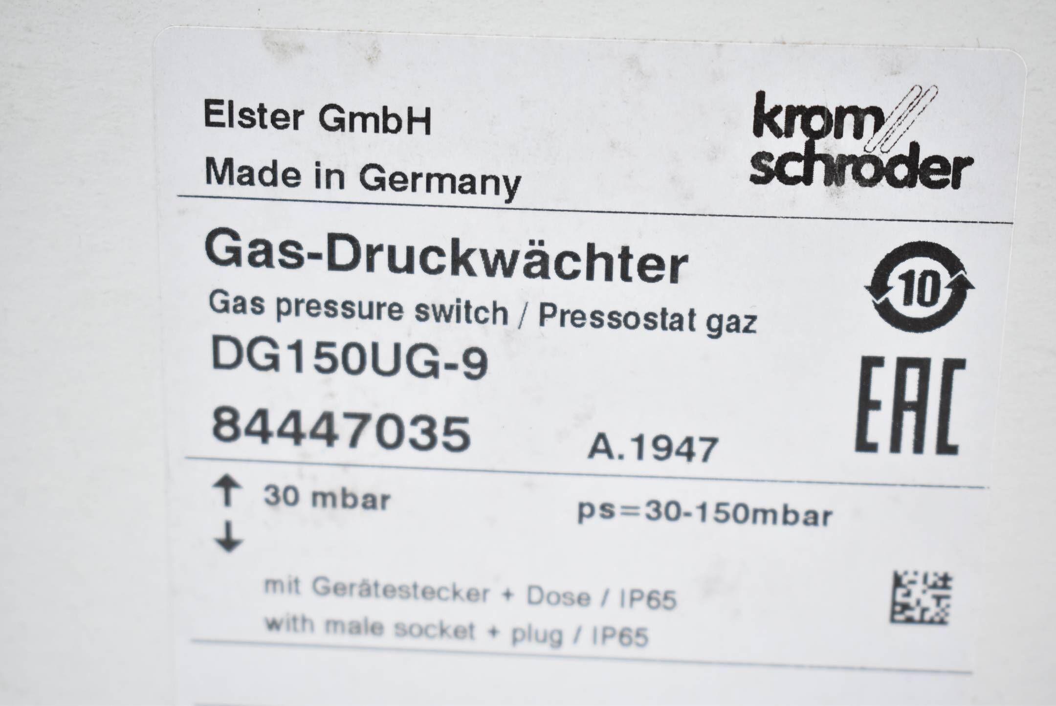 Krom schröder Gas-Druckwächter 600mbar 12-24VAC/DC DG150UG-9