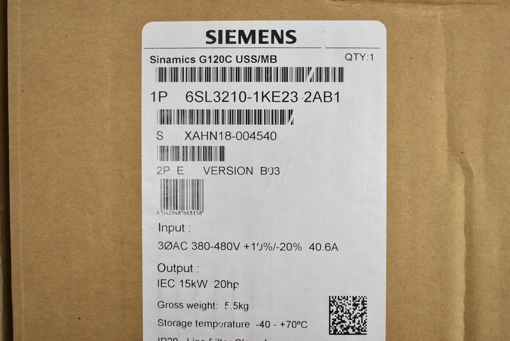 Siemens sinamics G120C USS/MB 6SL3 210-1KE23-2AB1 ( 6SL3210-1KE23-2AB1 ) B03