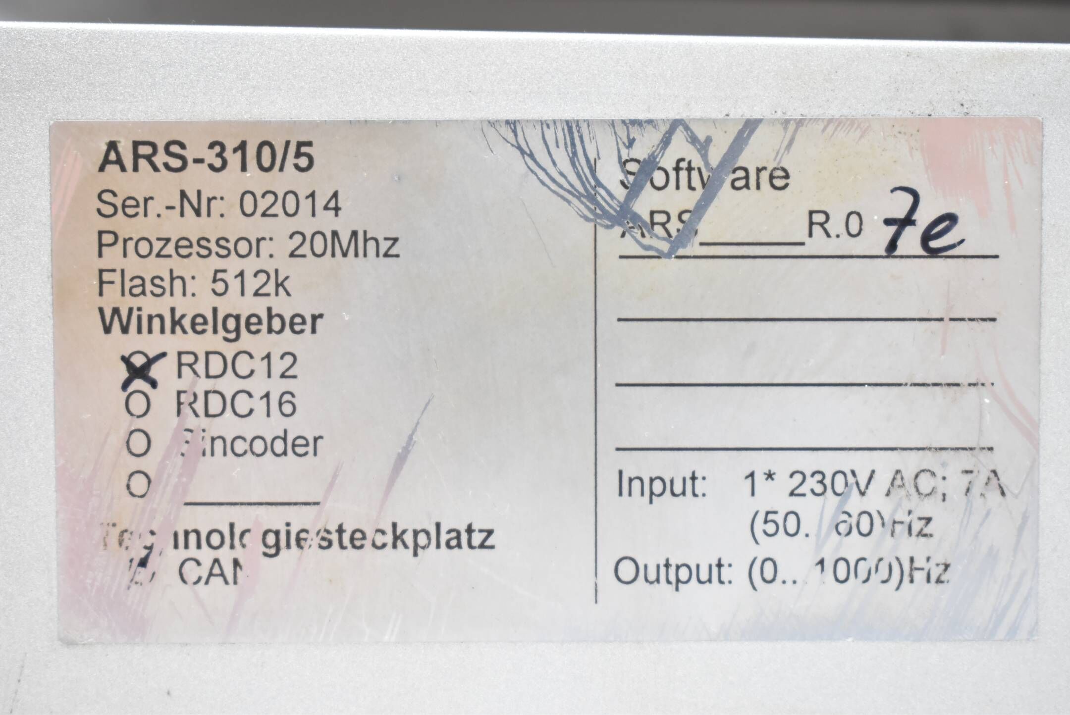 DEFEKT Metronix Servodrive Winkelgeber ARS-310/5 ( Software ARS_R.07e ) RDC12