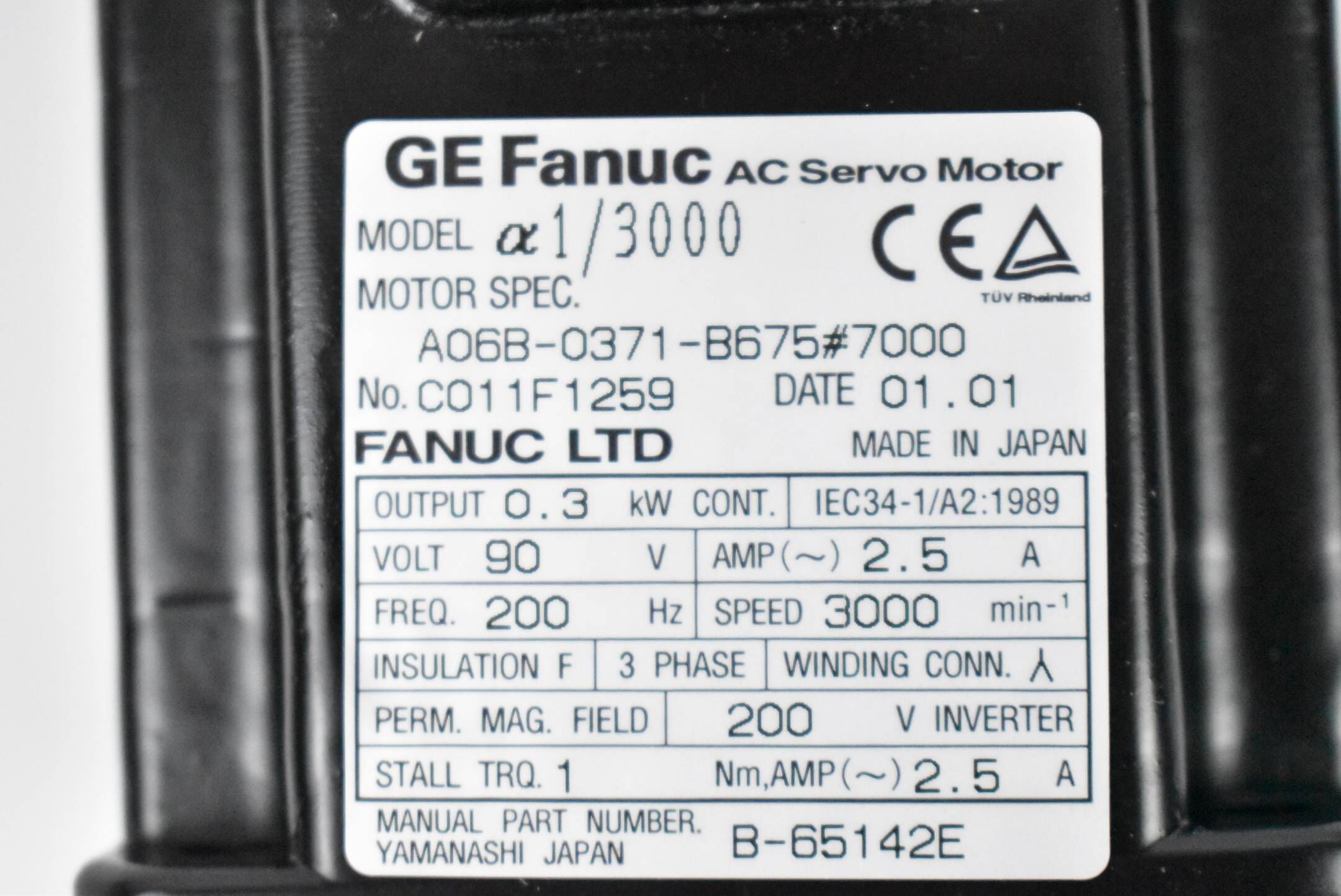 Fanuc AC Servo Motor A06B-0371-B675#7000 ( Alpha 1/3000 ) 