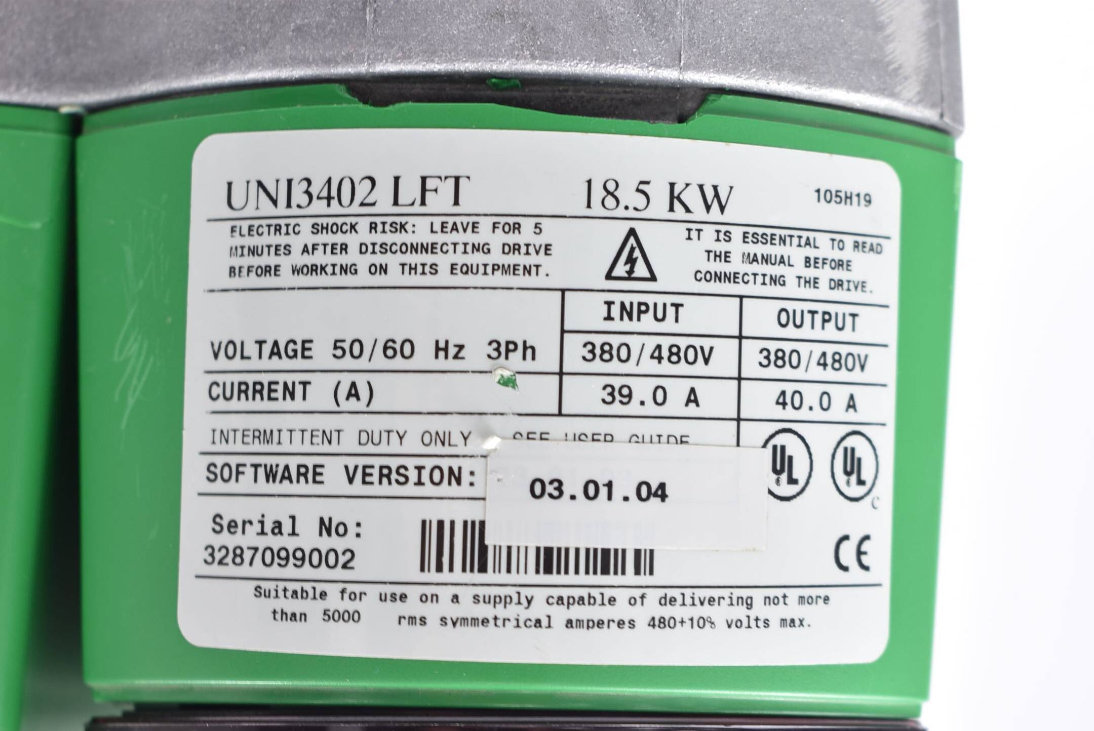 Control Techniques Unidrive 18,5KW 50/60Hz 3Ph 380/480V 40A UNI3402 LFT