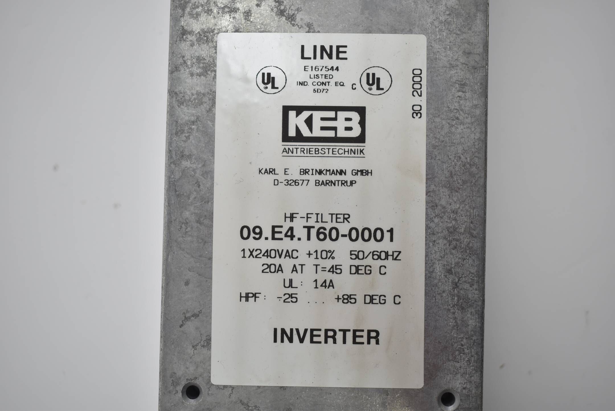 KEB Frequenzumrichter 07F4S0C-M220 ( 0,75kW ) + HF-Filter 09.E4-T60-0001