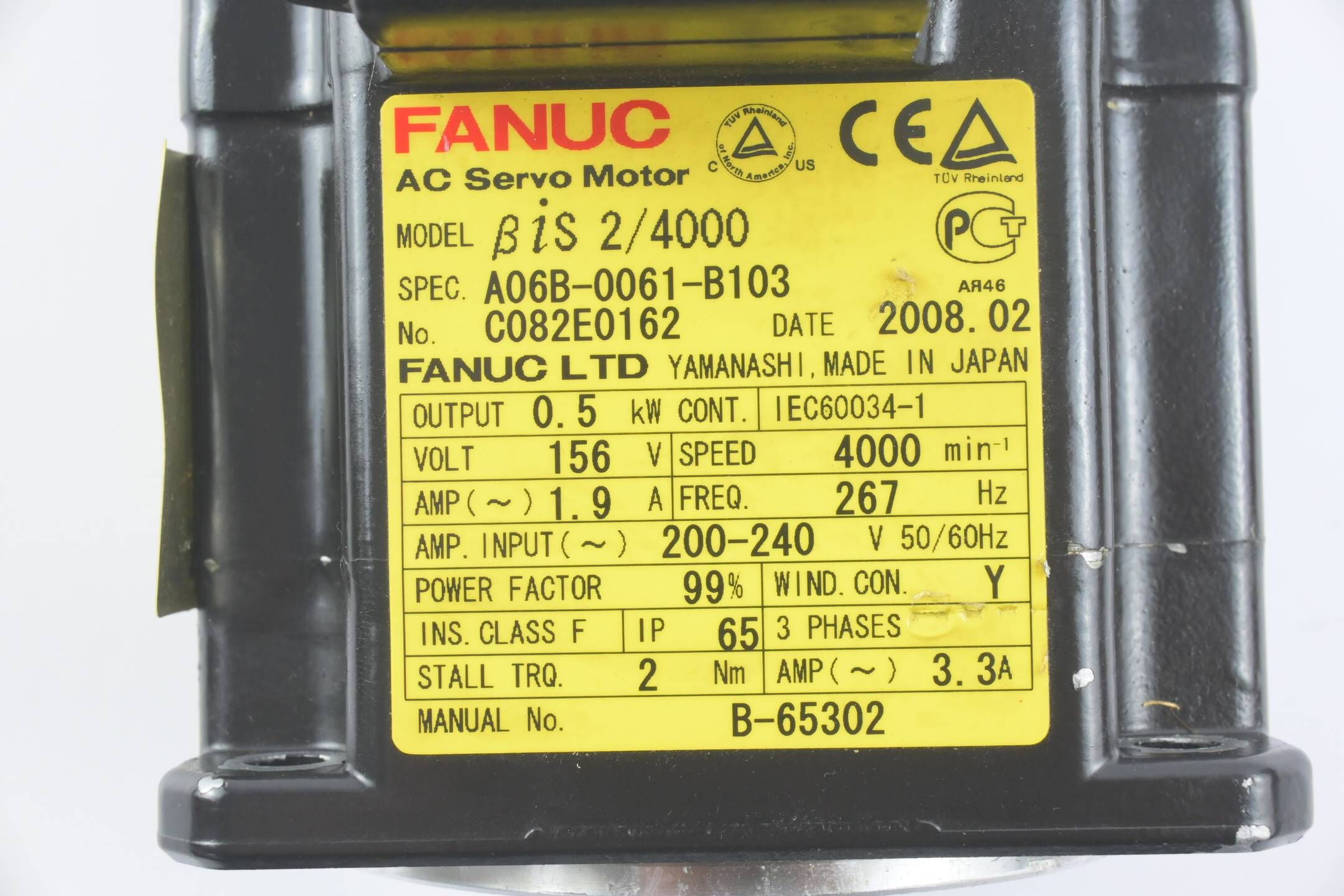 Fanuc AC Servo Motor A06B-0061-B103 inkl. Fanuc Impulsgeber A860-2020-T301