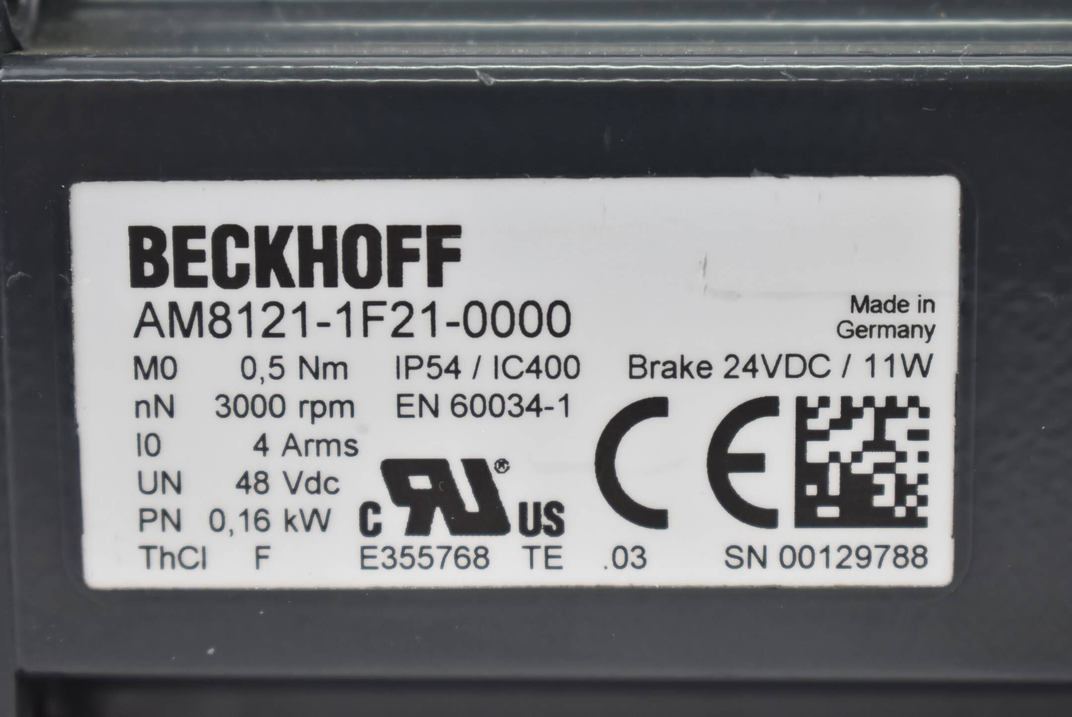 Beckhoff Servomotor ( 0,5Nm 24VDC 11W 0,16kW ) AM8121-1F21-0000 