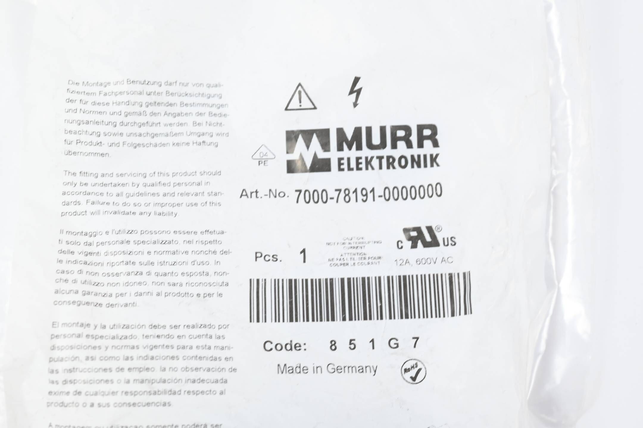 Murr Elektronik 7/8'' Bu. 0° Schraubklemmanschluss ( 7000-78191-0000000 )
