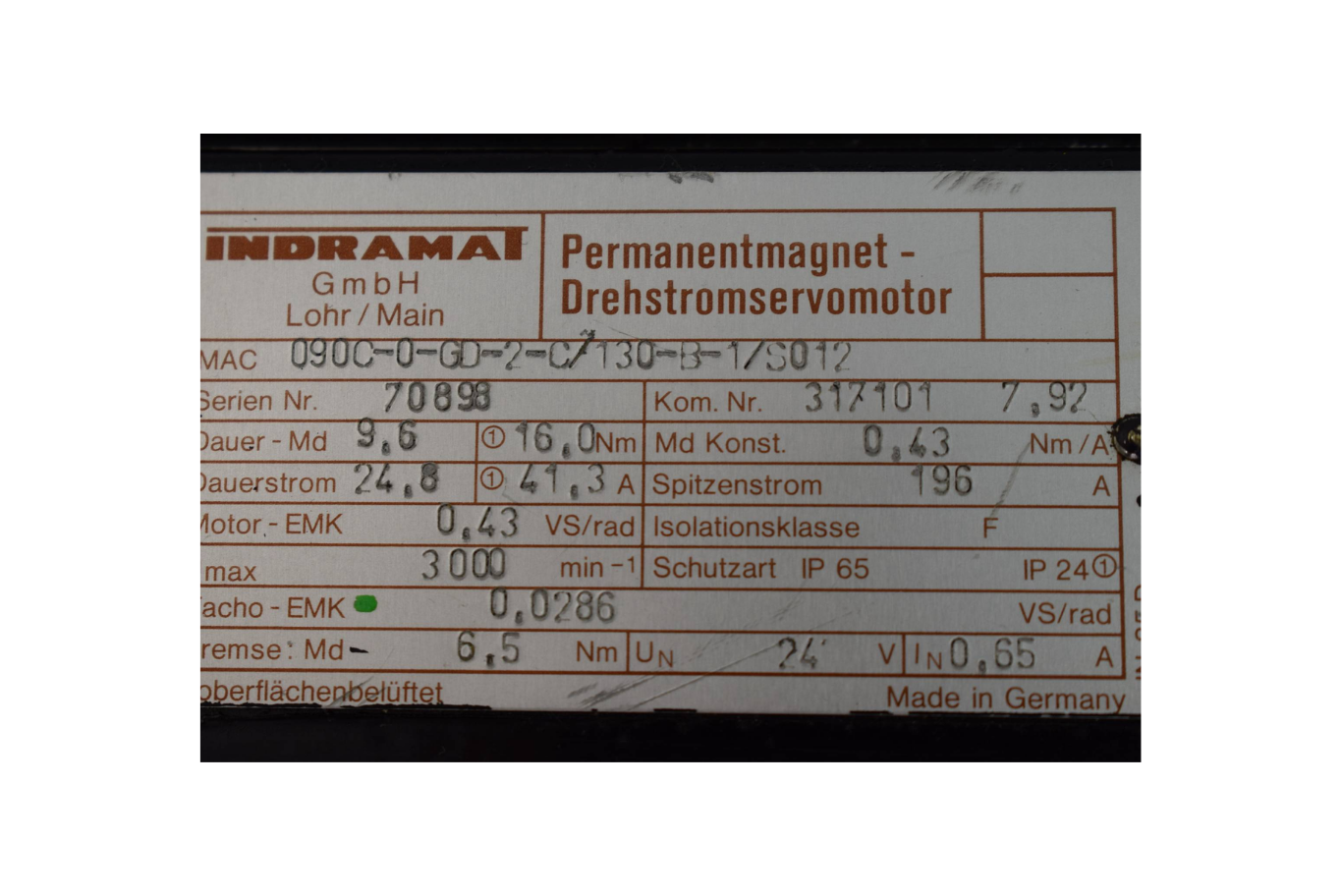 Indramat Permanentmagnet Drehstromservomotor 090C-0-GD-2-C/130-B-1/S012
