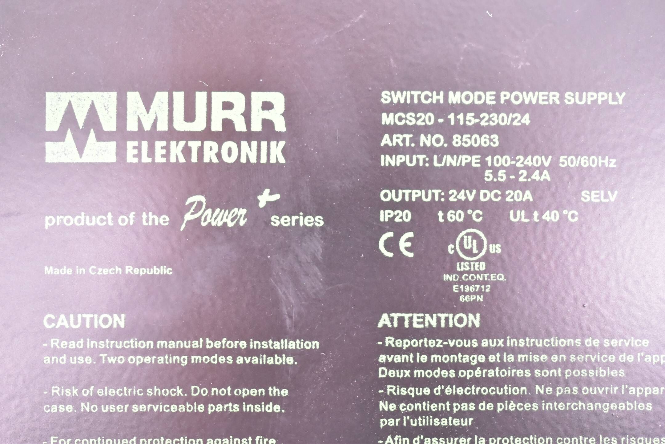 Murr Elektronik Switch Mode Power Supply MCS20-115-230/24 ( 85063 )