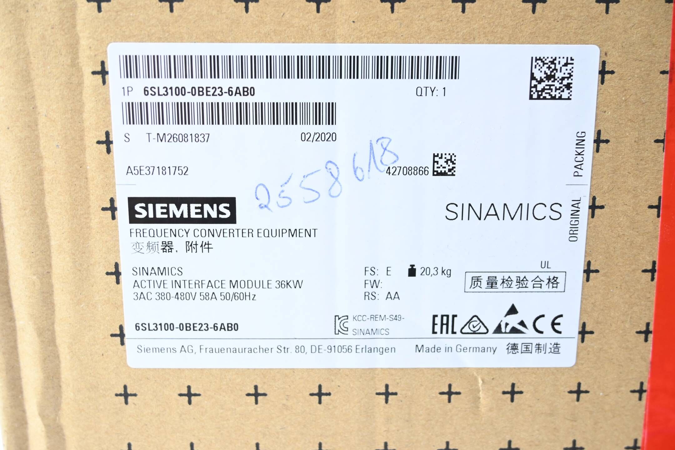 Siemens S120 Active Interface Modul 6SL3100-0BE23-6AB0 ( 6SL3 100-0BE23-6AB0 ) E