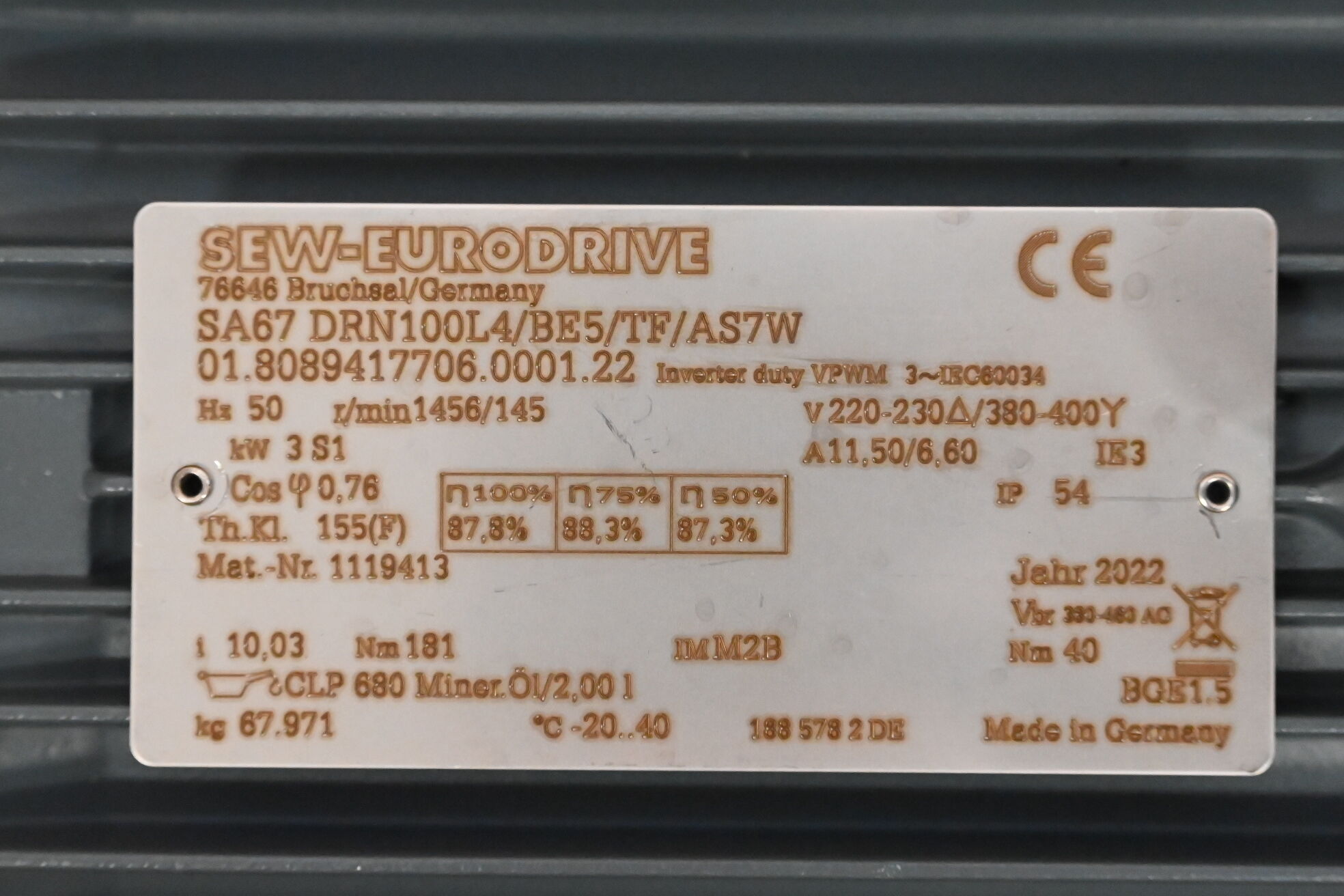 SEW-Eurodrive Getriebemotor SA67 DRN100L4/BE5/TF/AS7W / SA67DRN100L4/BE5/TF/AS7W