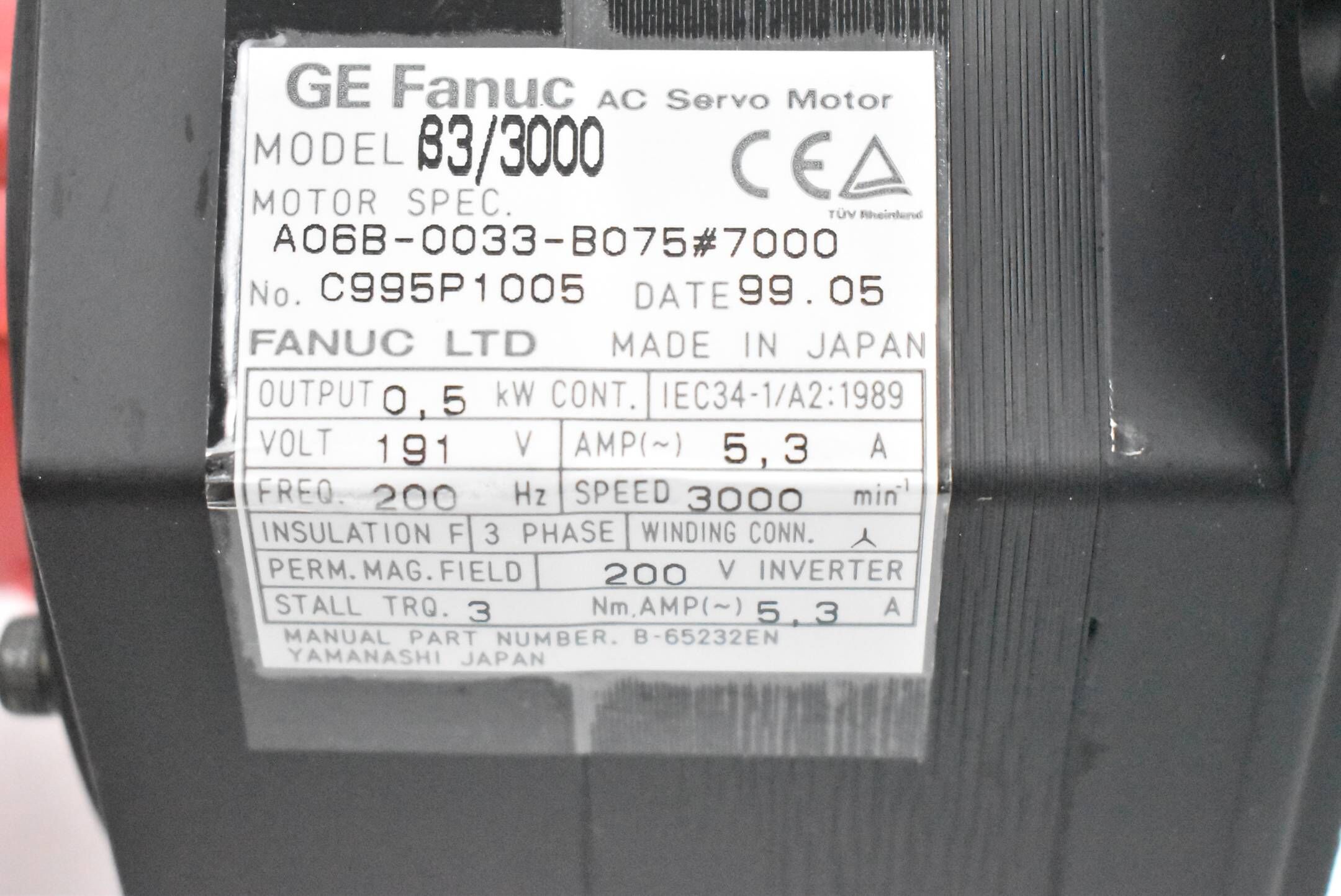 Fanuc AC Servo Motor A06B-0033-B075#7000 ( Beta 3/3000 )