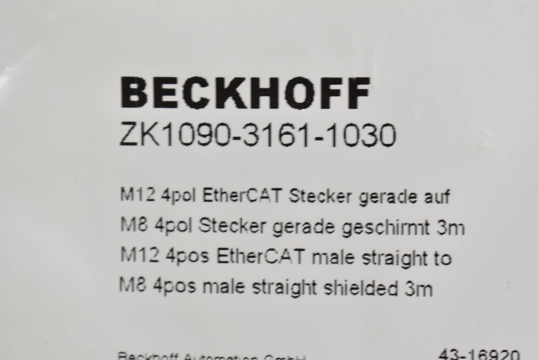 Beckhoff M12 EtherCAT-Leitung PUR AWG 22 3 m ZK1090-3161-1030