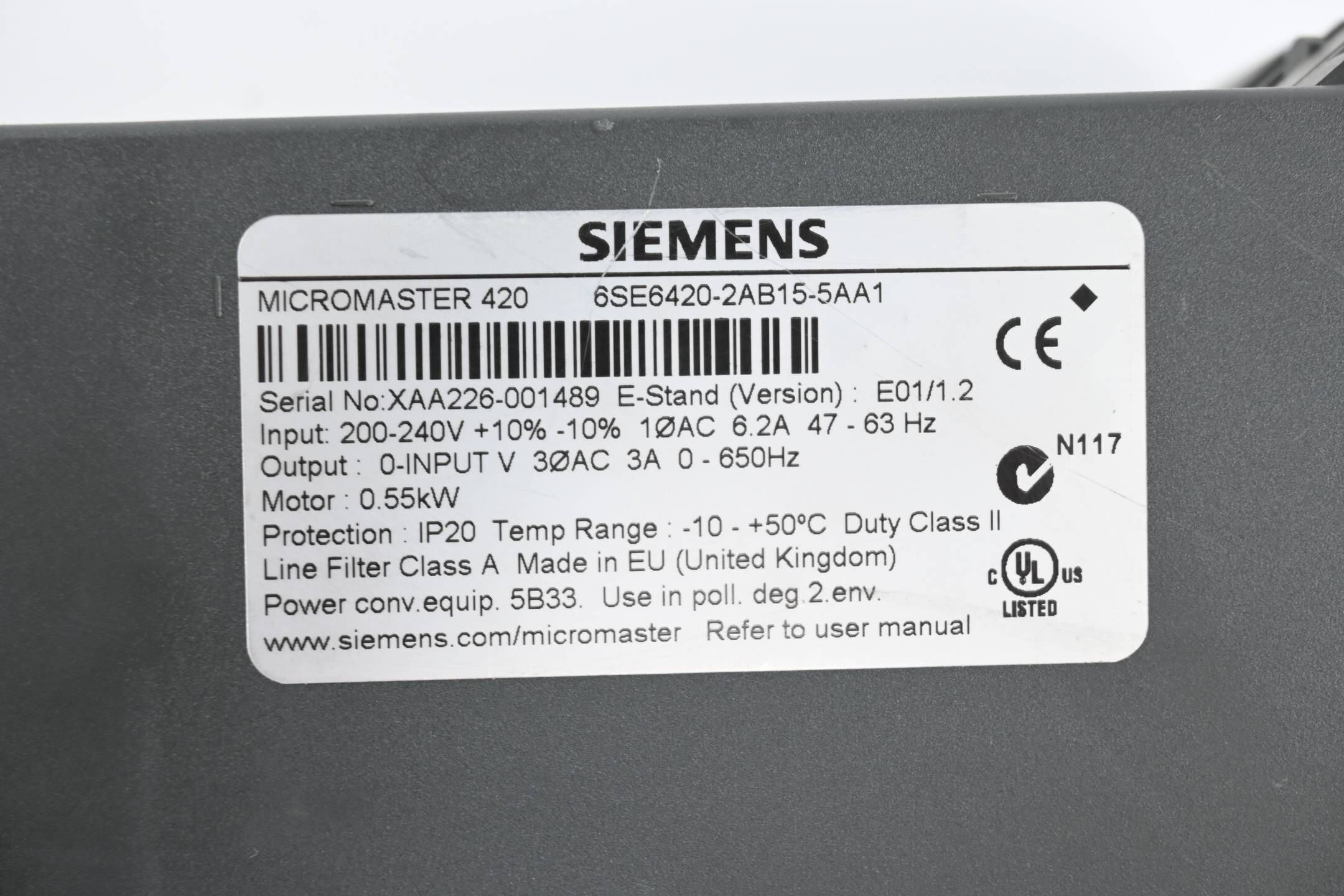Siemens Micromaster 420 6SE6420-2AB15-5AA1 ( 6SE6 420-2AB15-5AA1 )