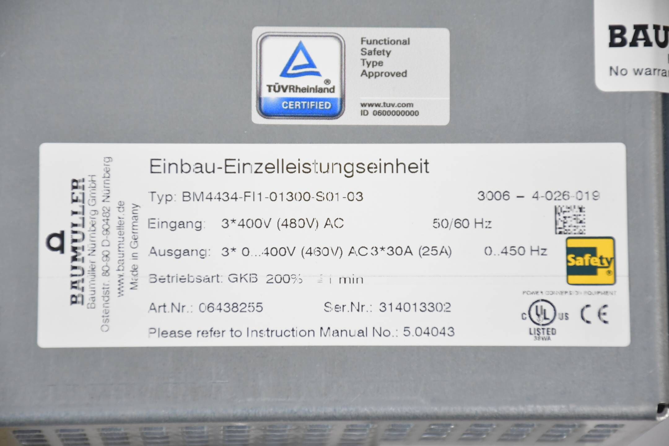 Baumüller Einbau-Einzelleistungseinheit BM4434-FI1-01300-S01-03 / 3006-4-026-019