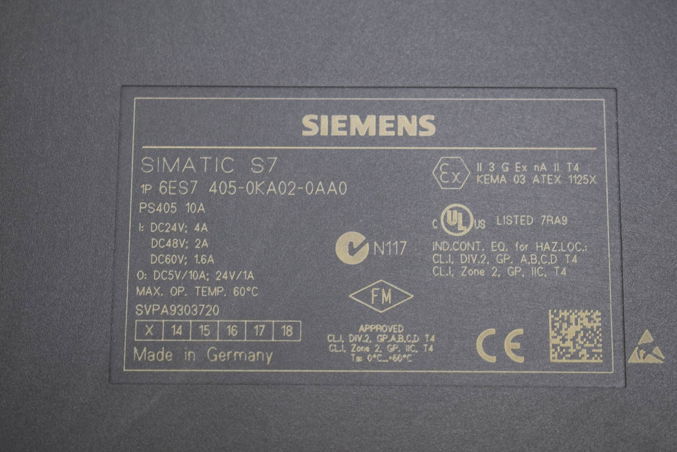 Siemens simatic S7-400 PS 405 10A 6ES7 405-0KA02-0AA0 ( 6ES7405-0KA02-0AA0 )