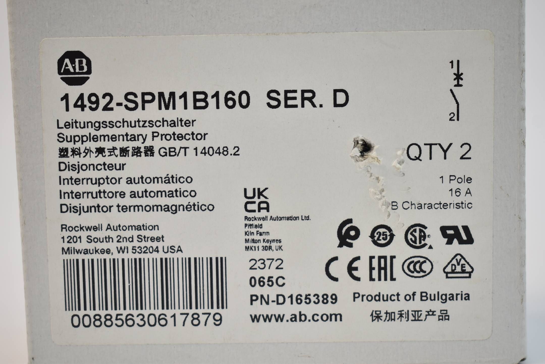 Allen-Bradley Leistungsschutzschalter 1492-SPM1B160 ( 2 Stück )