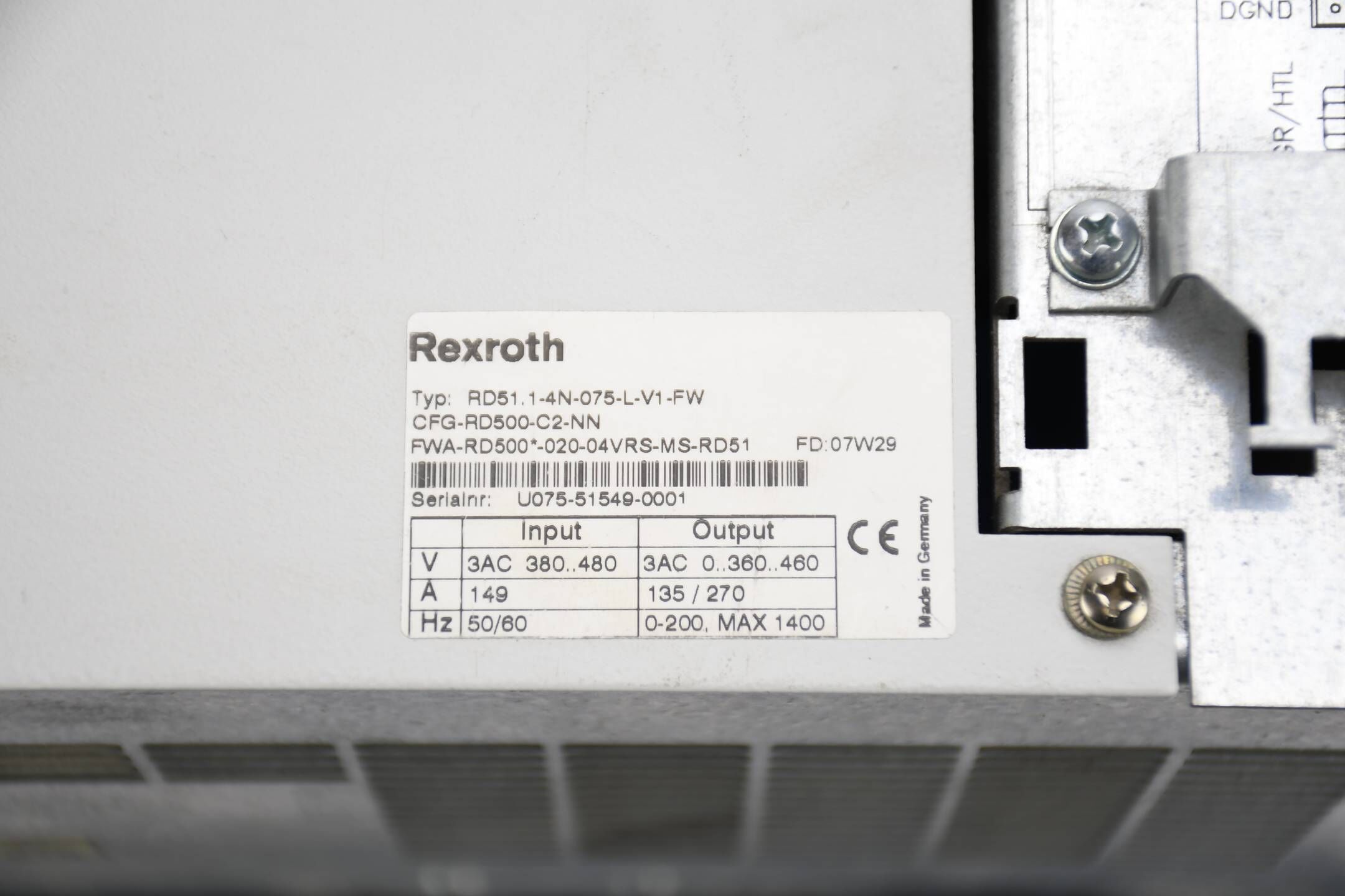 Rexroth Indramat Series Drive Controller RD51.1-4N-075-L-V1-FW RD51