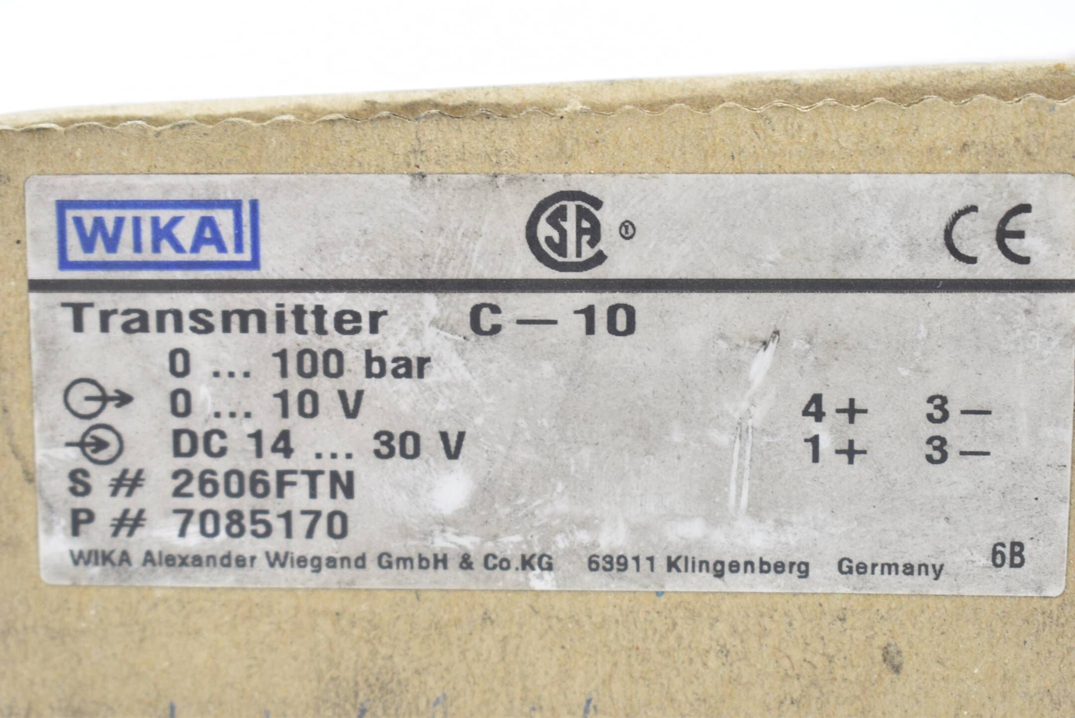 Wika Drucksensor Transmitter 100bar 10V DC14-30V C-10 ( 7085170 )
