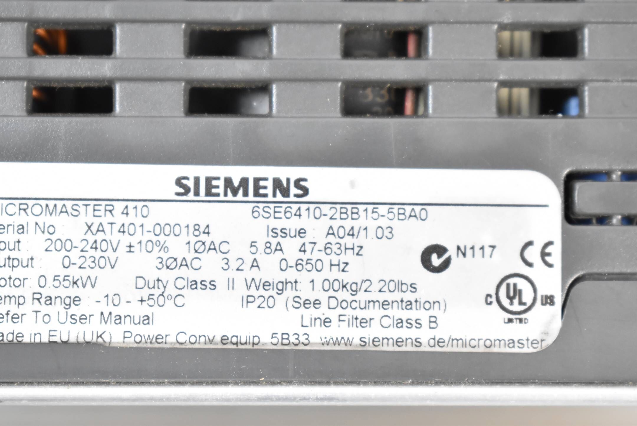 Siemens Micromaster 6SE6410-2BB15-5BA0 + Kommutierungsdrossel 6SE6400-3CC01-0AB3