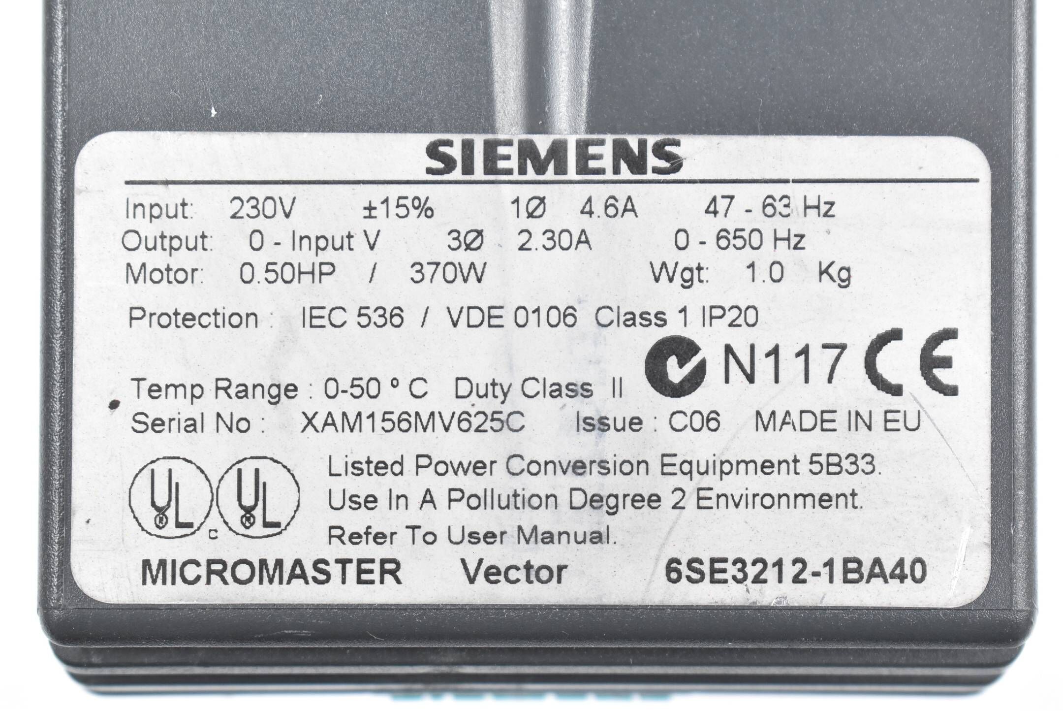 Siemens Micromaster Vector 6SE3212-1BA40 ( 6SE3 212-1BA40 )