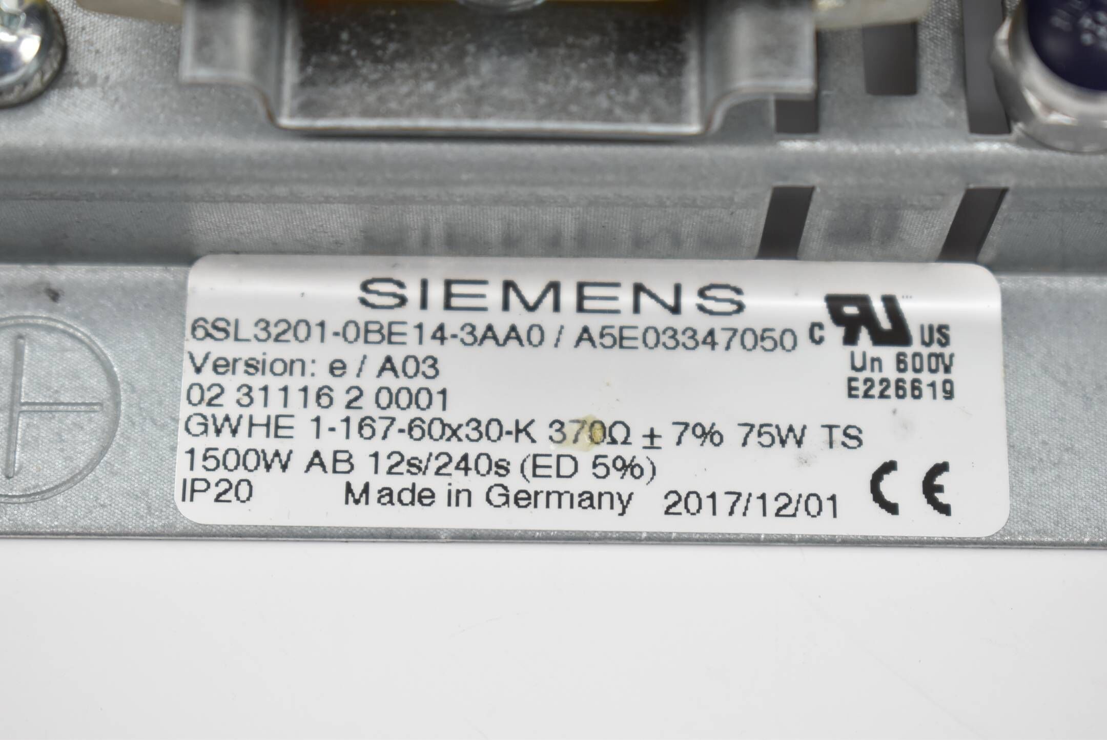 Siemens Sinamics Bremswiderstand 6SL3201-0BE14-3AA0 ( 6SL3 201-0BE14-3AA0 )