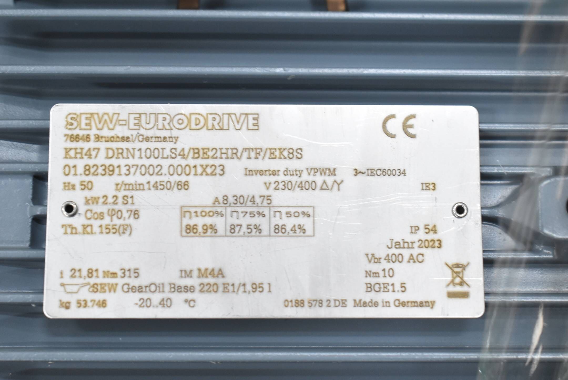 SEW Eurodrive Getriebemotor KH47 DRN100LS4/BE2HR/TF/EK8S