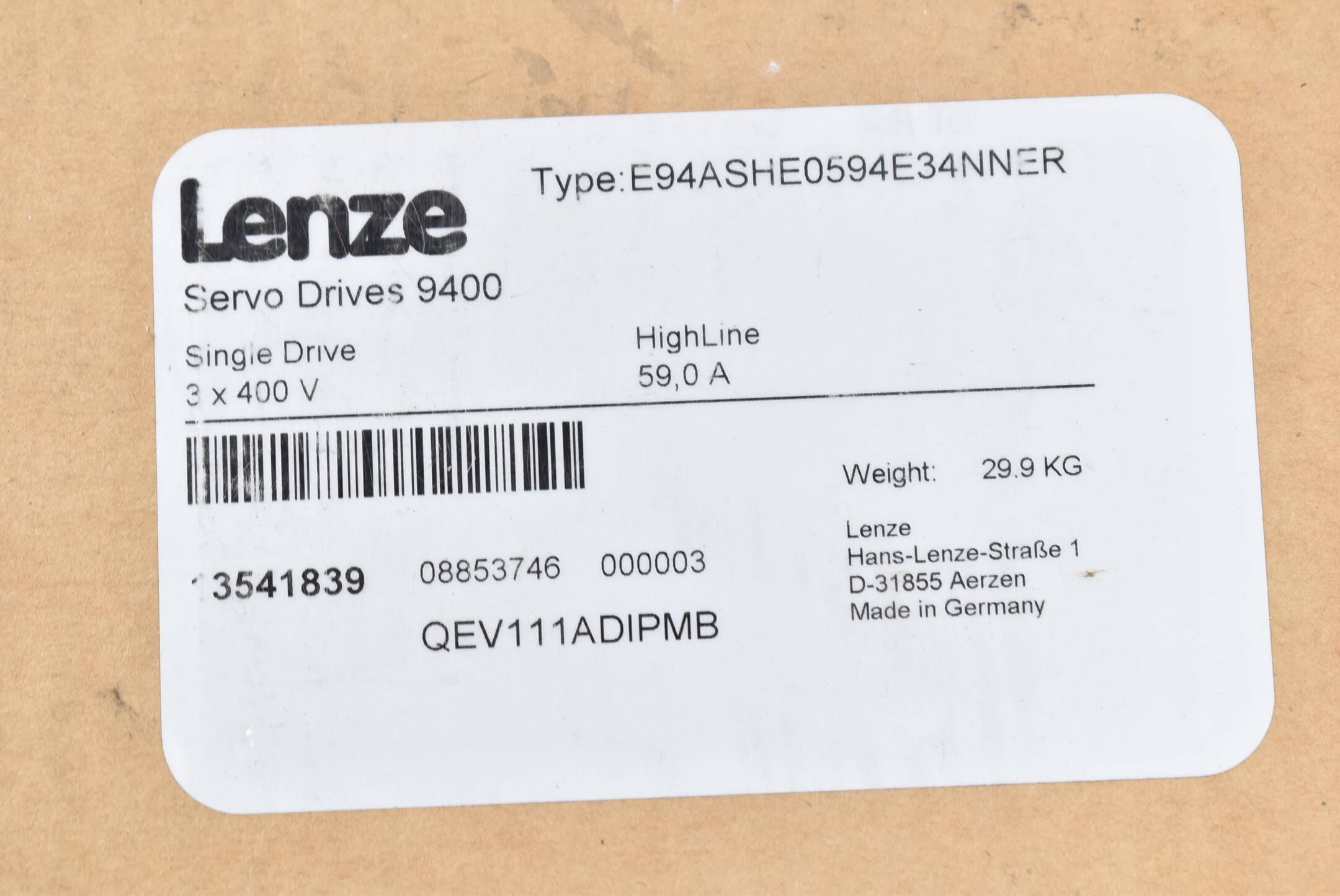 Lenze Servo Drives 9400 Single Drive E94ASHE0594E34NNER ( 3541839 )