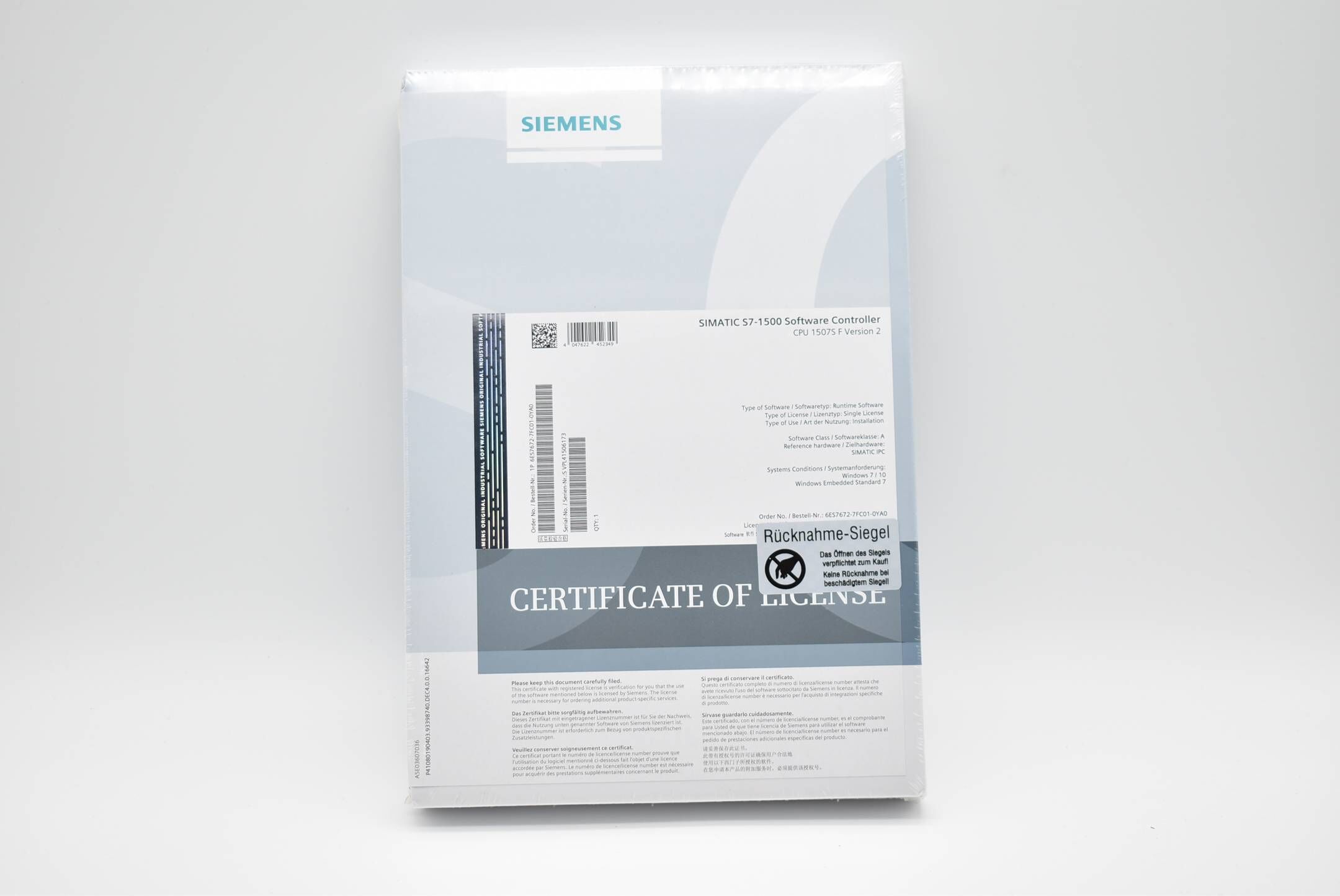 Siemens simatic S7-1500 Failsafe Software 6ES7672-7FC01-0YA0 6ES7 672-7FC01-0YA0