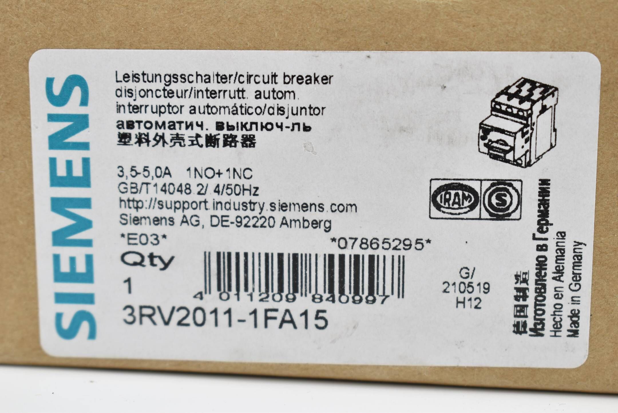 Siemens sirius Leistungsschalter 3,5-5,0A 3RV2 011-1FA15 ( 3RV2011-1FA15 ) E3