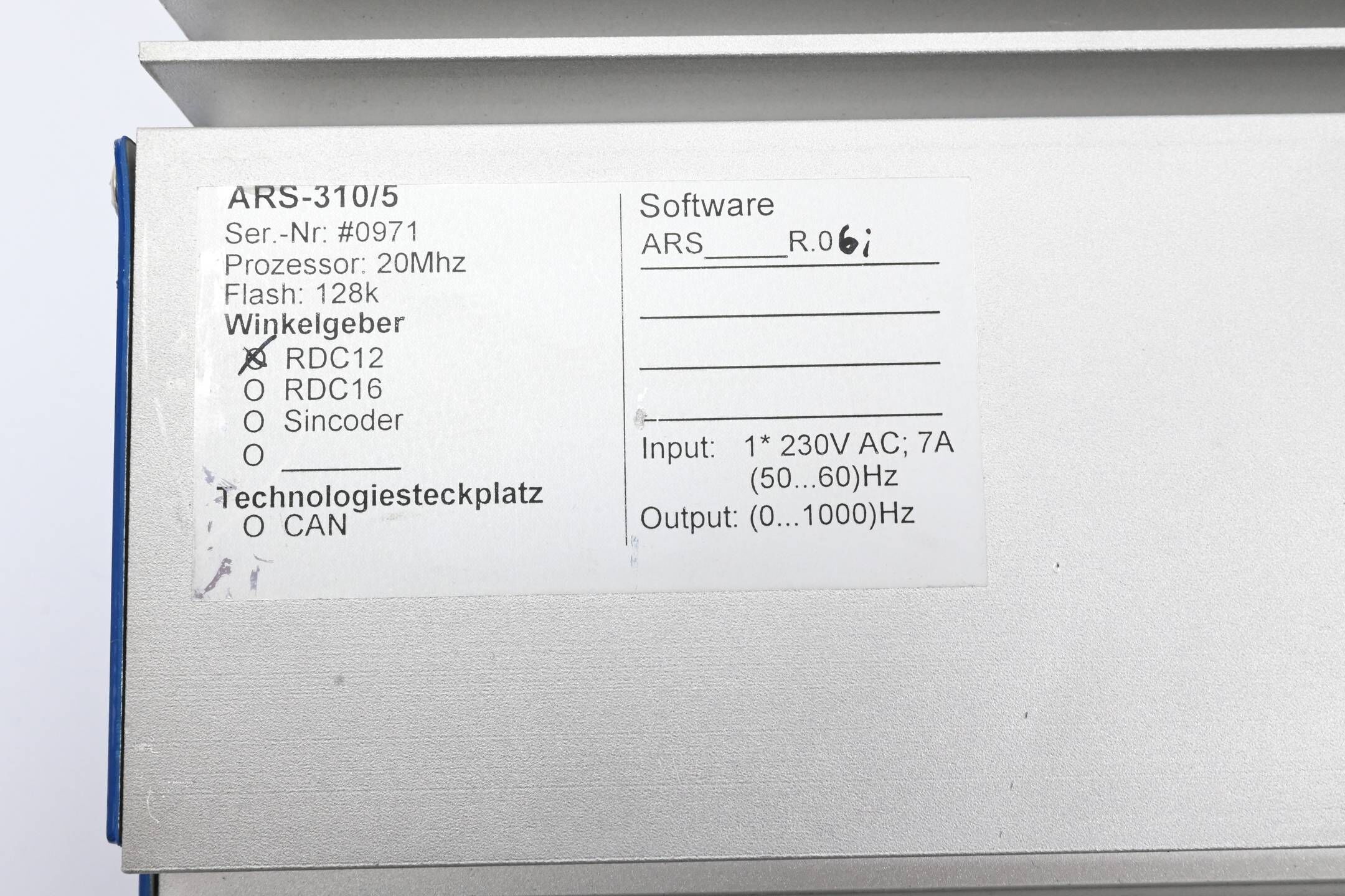 Metronix Servodrive Winkelgeber ARS-310/5 ( Software ARS_R.06i ) RDC12