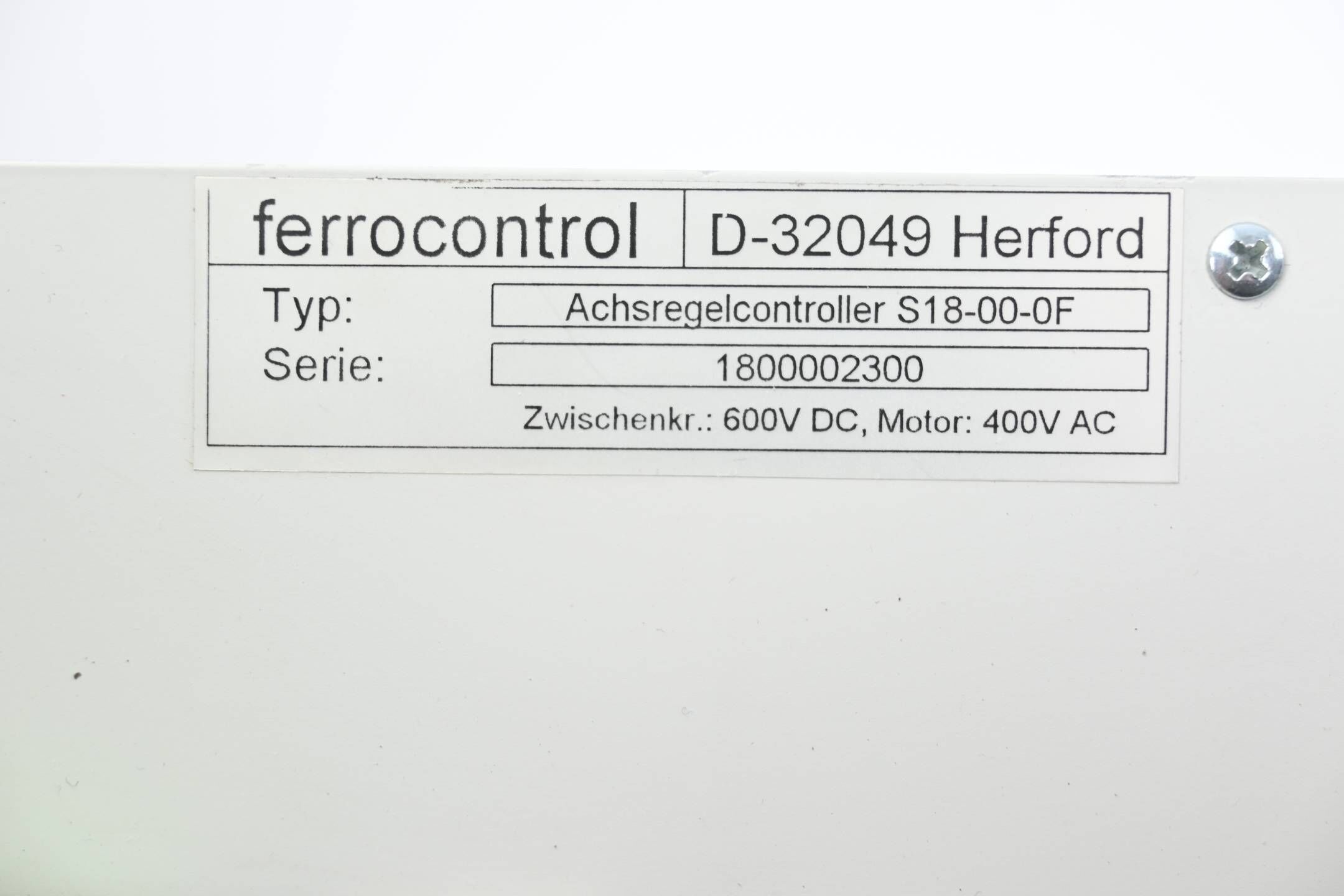 Ferrocontrol Achsregelcontroller S18-00-0F Zwischenkreis 600V DC Motor 400V AC