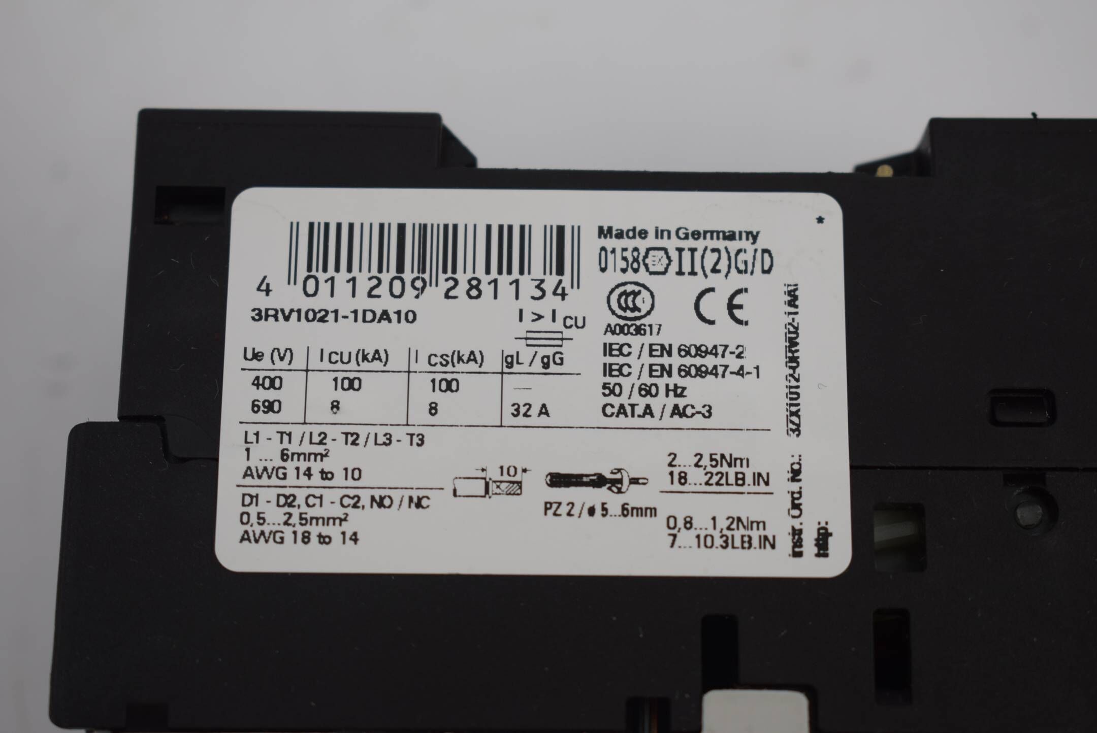 Siemens Leistungsschalter für den Motorschutz CLASS 10 A ( 3RV1021-1DA10 ) E5