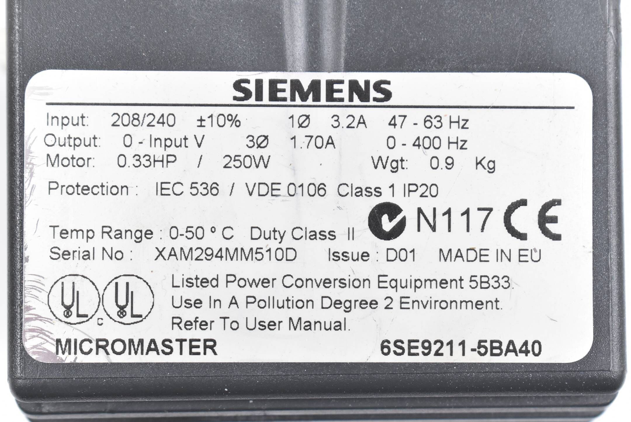 Siemens Micromaster 6SE9211-5BA40 ( 6SE9 211-5BA40 )