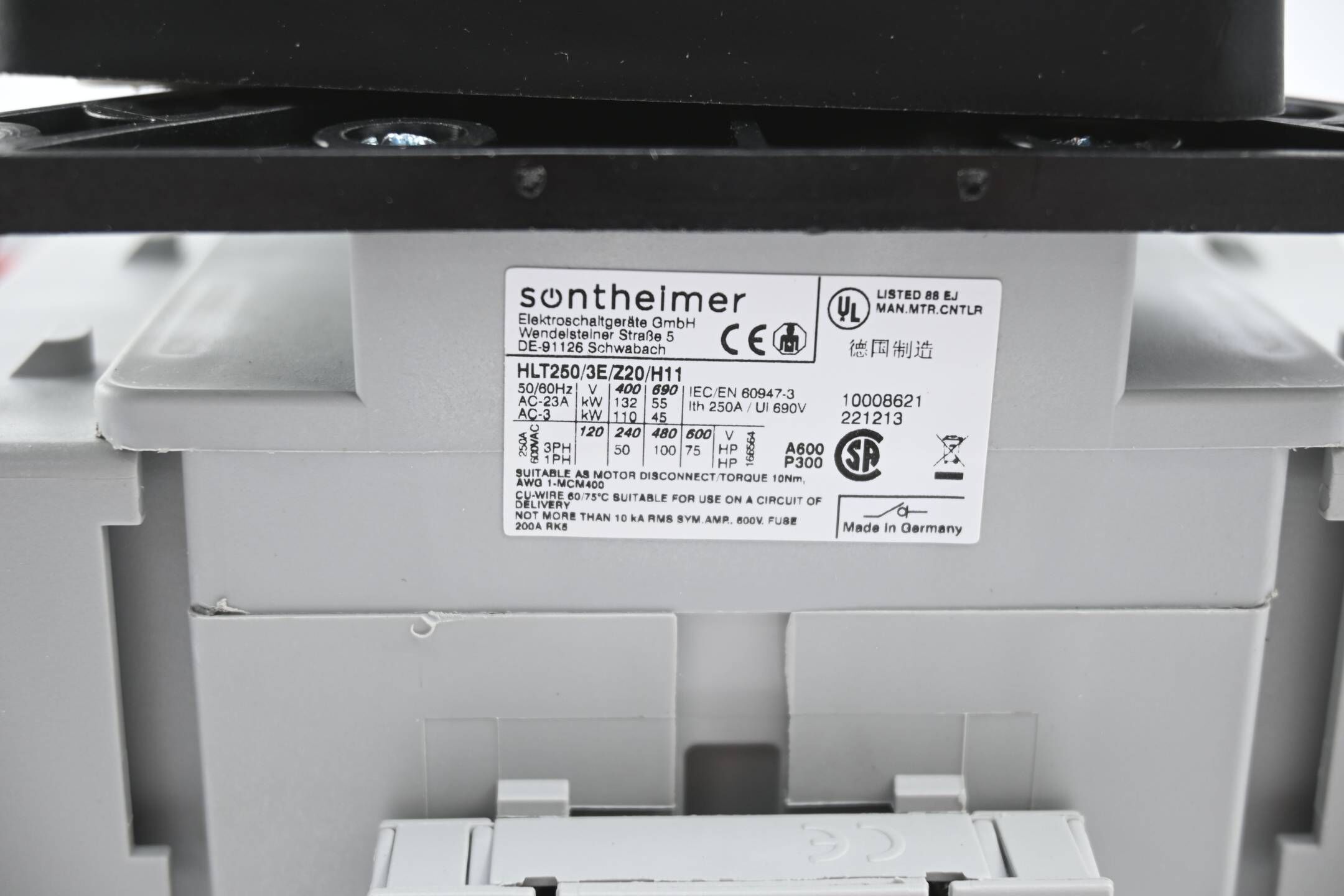 Sontheimer Haupt- und Lasttrennschalter HLT250/3E/Z20/H11