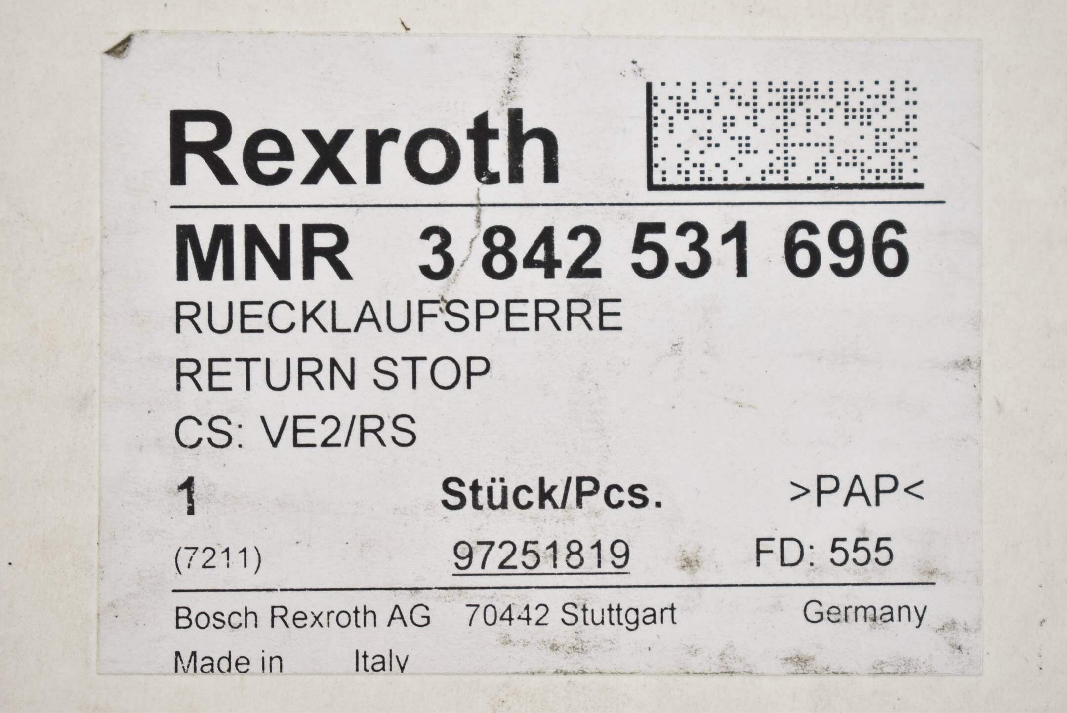 Rexroth Rücklaufsperre 3 842 531 696 ( 3842531696 )